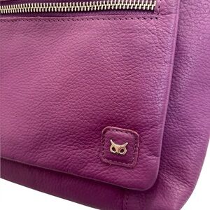 Wise Owl 100% Purple Leather Cross Body Bag.